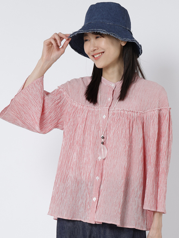 インドコットン クレープ ストライプ ブラウス