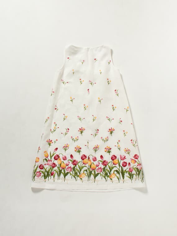 【SALE】リネンプリントワンピース【TULIP BORDER】