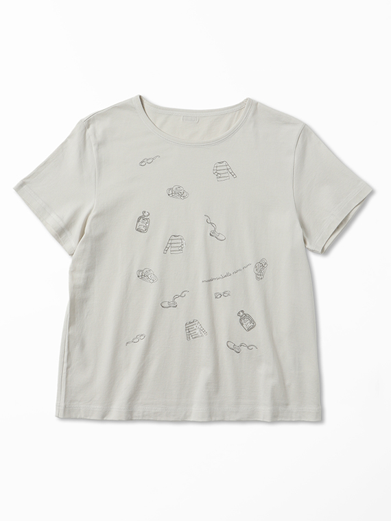 超長綿天竺 サマーフレンチモチーフスパンコール刺繍Tシャツ