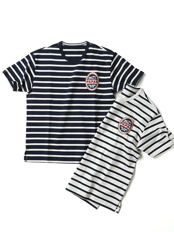 Papas40周年記念 先染ボーダー ワッペンＴシャツ