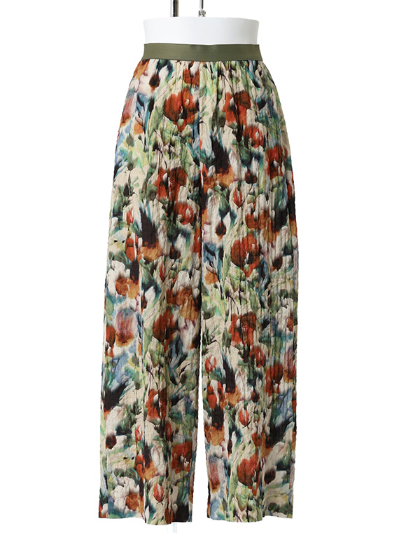 〖予約品〗シャーリング ウォーターカラー フラワープリント イージーパンツ