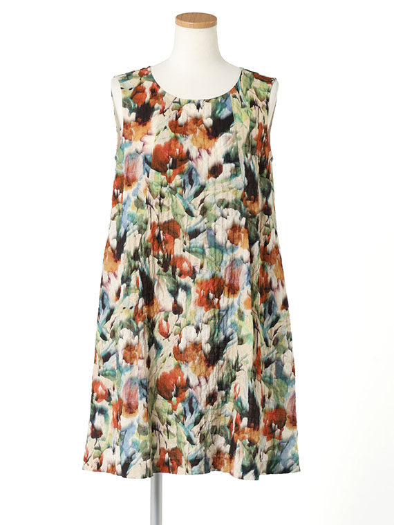 〖予約品〗シャーリング ウォーターカラー フラワープリント チュニック