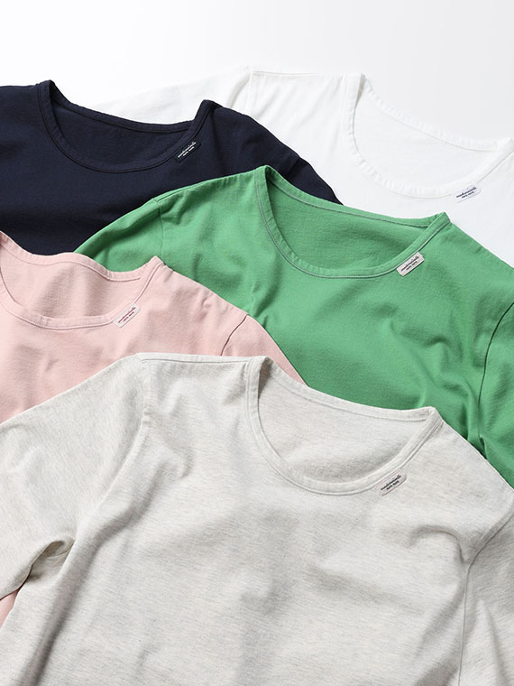 コンパクトヤーンエアロシフォン加工 5分袖Tシャツ