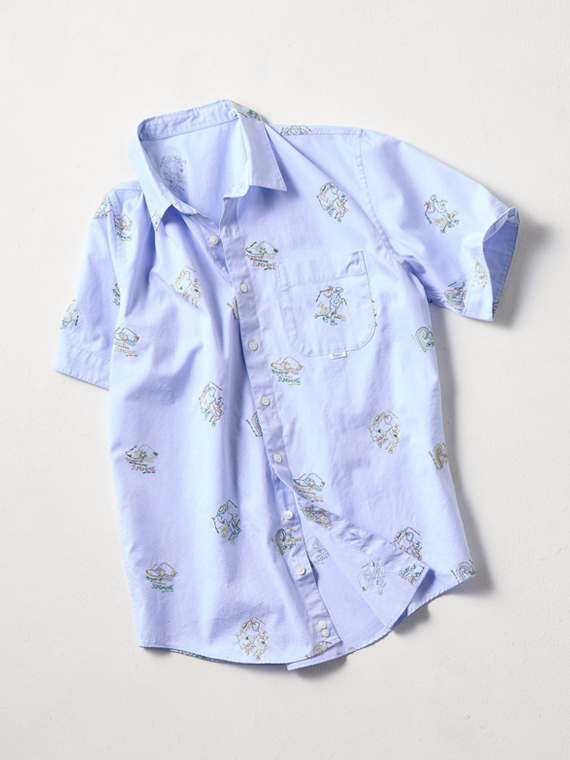 Papas40周年記念 80/2ピンオックス 刺繍半袖シャツ