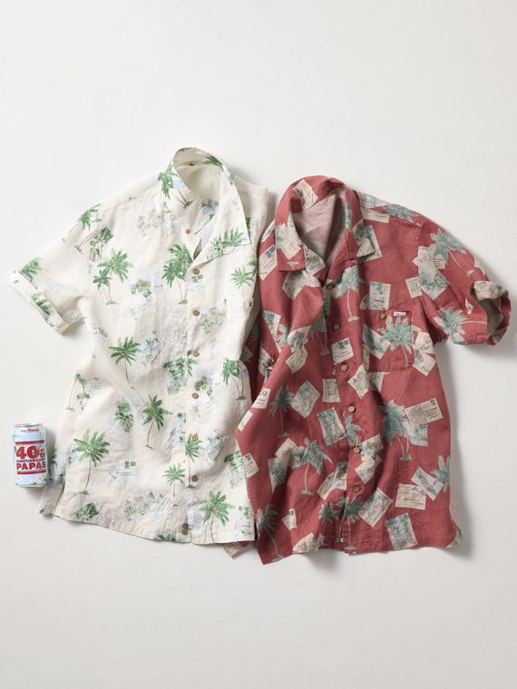 60/1リネン パームツリー&ポストカードプリント半袖シャツ