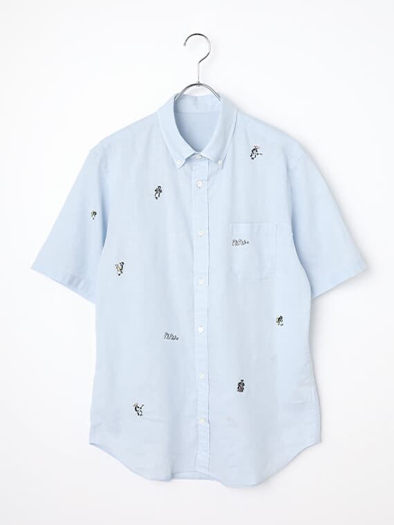 綿麻シーチング刺繍シャツ（MEN新着・Papas+・MENトップス・シャツ 