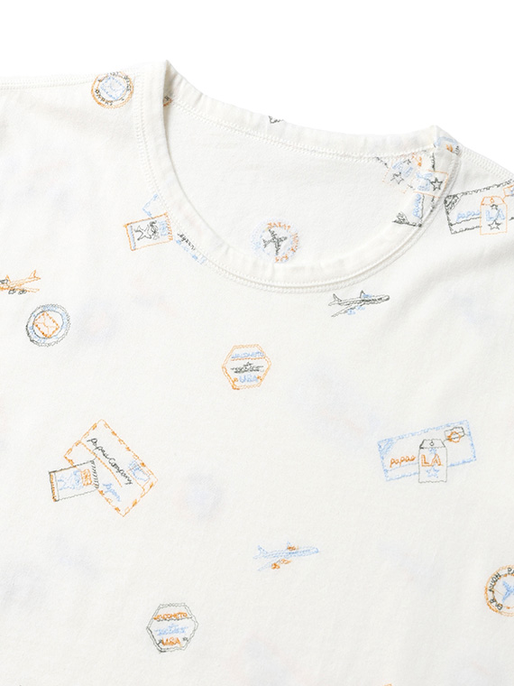 40/2天竺刺繍半袖Tシャツ【AIR PLANE & AIR MAIL】