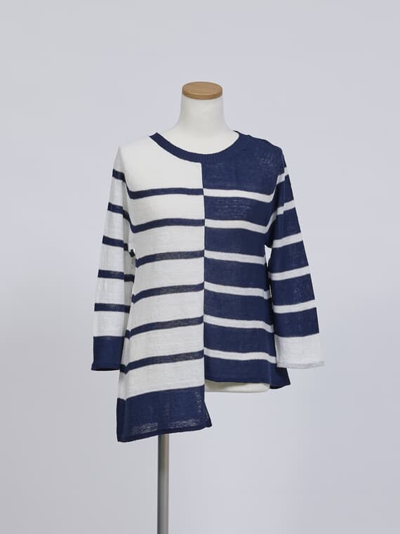 【SALE】リネンアシメボーダーニット