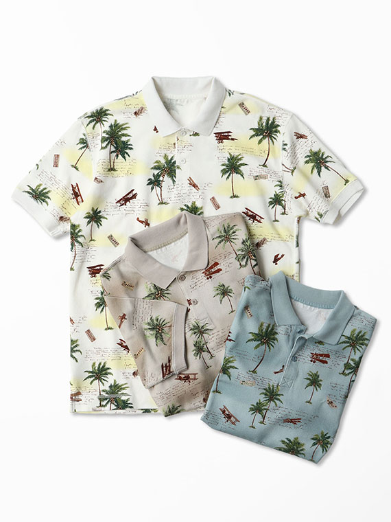 ＼再入荷／鹿の子プリントポロシャツ【COCONUTTREE AND AIR PLANE】