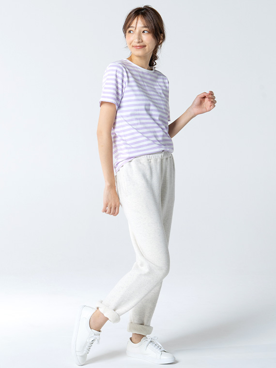 ○定番○ヴィンテージボーダープリント天竺 半袖Tシャツ（WOMEN