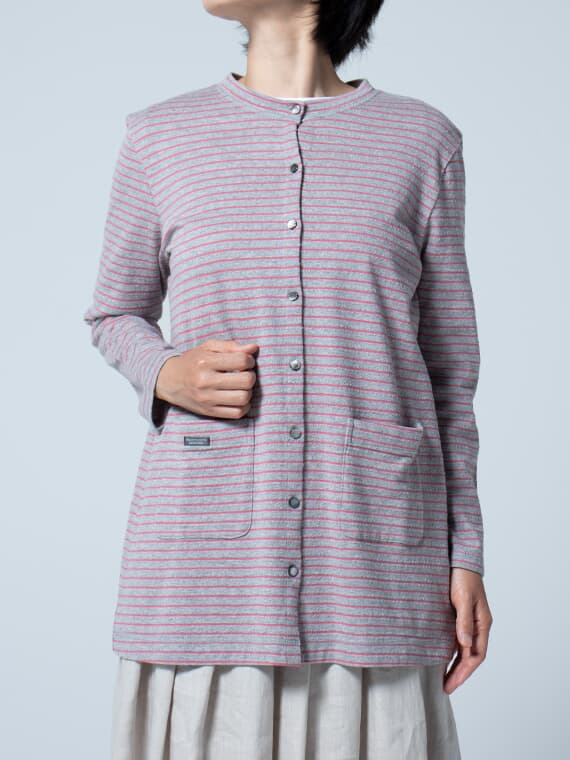 ＼再入荷／【SALE】アイレット天竺ボーダー ロングカーディガン