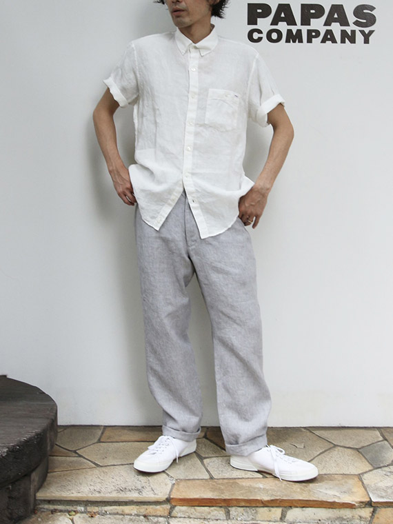リネンシャンブレー 半袖シャツ（MEN新着・Papas・MENトップス・シャツ