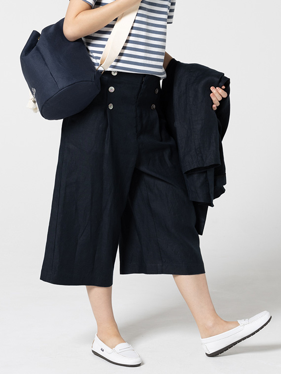 ノルマンディリネン マリン風キュロットパンツ[6分丈]（WOMEN新着
