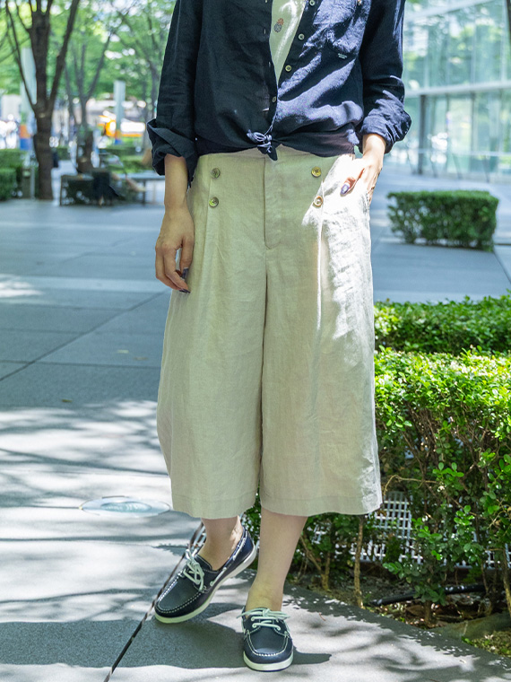 pachman キュロット ノルマンディリネン マリン風キュロットパンツ[6分丈]（WOMEN新着