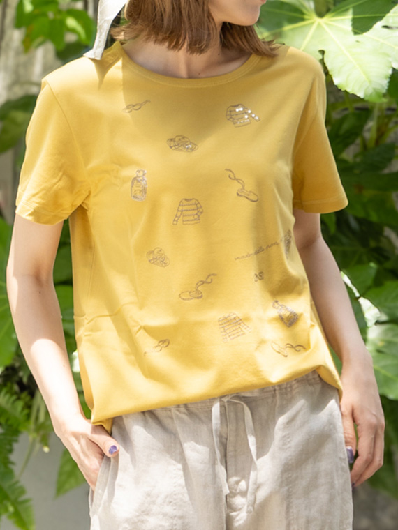 超長綿天竺 サマーフレンチモチーフスパンコール刺繍Tシャツ