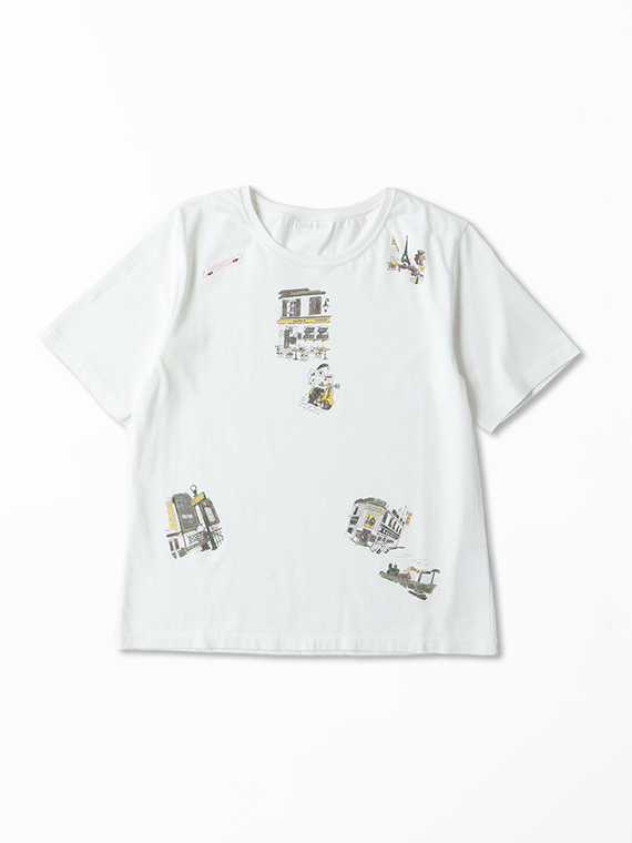 エアーコットン天竺 くま&パリの街並みプリントTシャツ