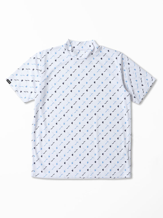 メッシュリバー ロゴ柄プリント モックネックTシャツ