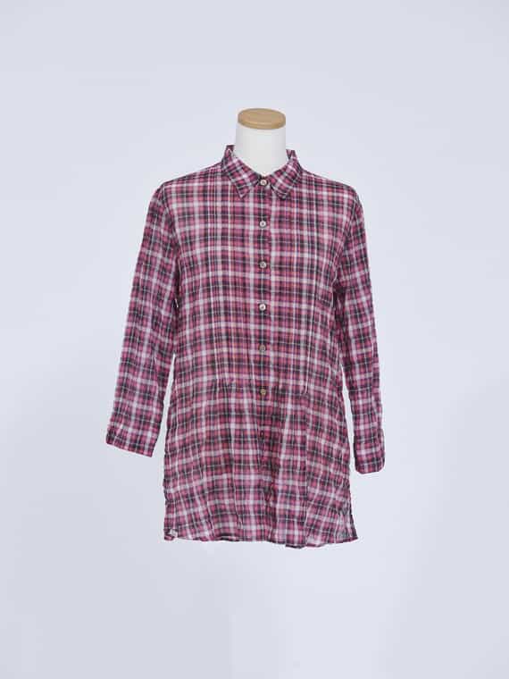 【SALE】コットン/リヨセルローンチェックシャーリング　親子タックチュニック【8分袖】