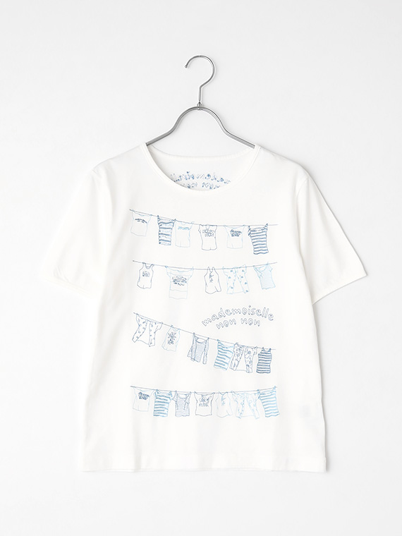 コンパクトヤーン天竺エアロシフォン加工　クルーネックスパンコール刺繍Tシャツ
