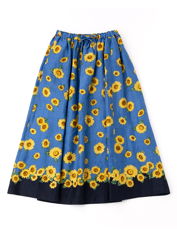 SALE】リネンプリント SUNFLOWER柄ギャザーフレアースカート（WOMEN