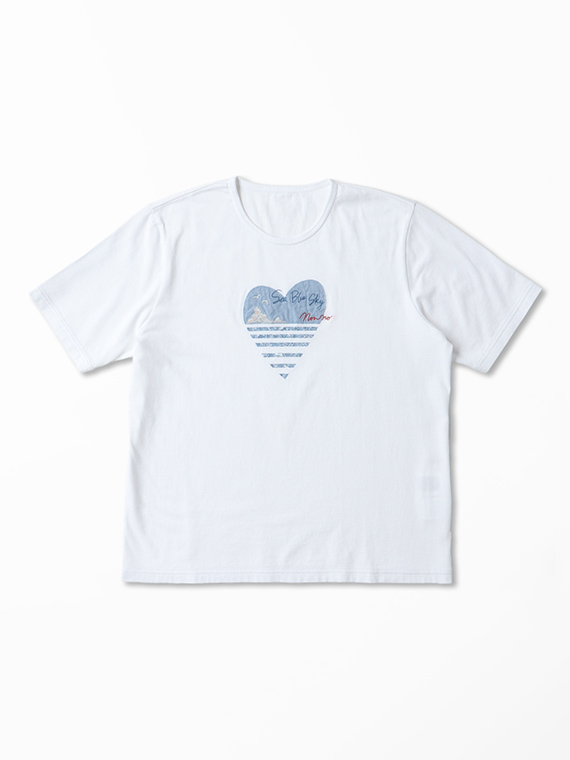 オーガニック天竺 ハートボーダーアップリケ刺繍Tシャツ