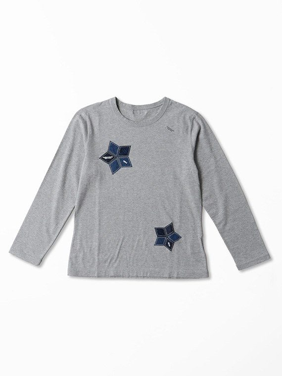 【SALE】グレイス天竺　クルーネックTシャツ【デニムアップリケ】