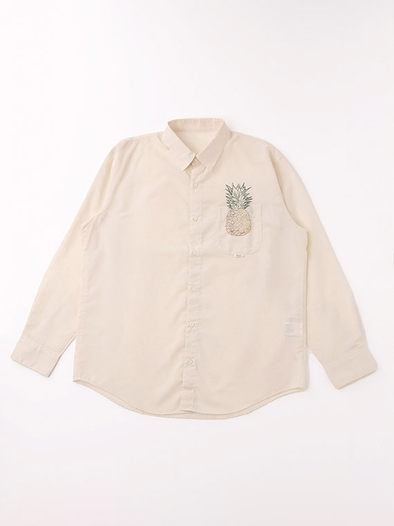 【SALE】ポリエステル/ラミーシャンブレーイージーケア パイナップル刺繍シャツ