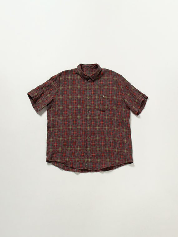 【SALE】コットン/リネンパッチワークチェックガーゼシャツ