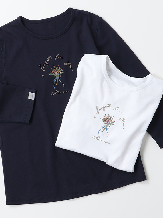 オーガニック天竺 花束刺繍Tシャツ