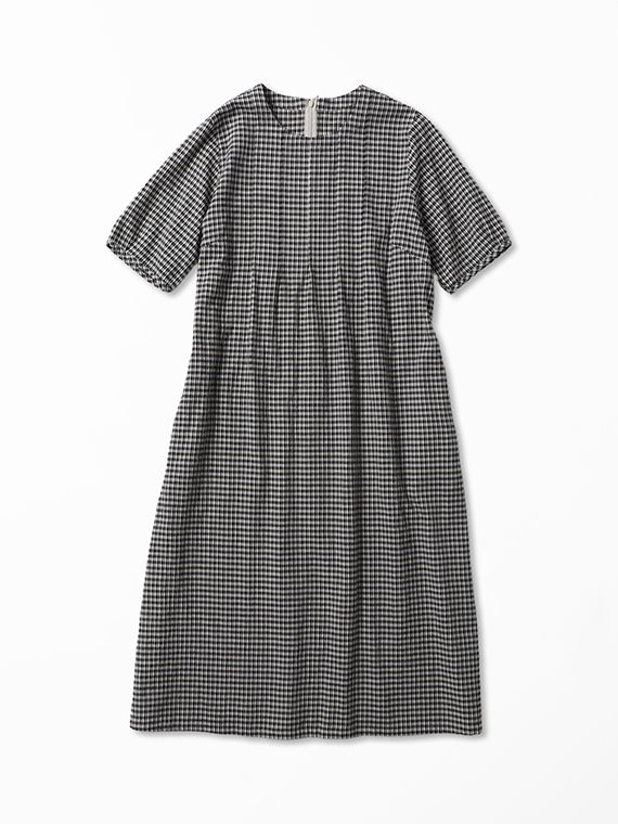 オーガニックコットンリネン ノーカラーサックワンピ―ス（WOMEN新着
