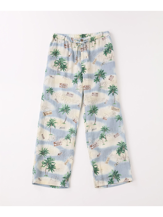 【SALE】リネンプリントパンツ【COCONUTS&PEACE NAME】【ウエストゴム】【8分丈】