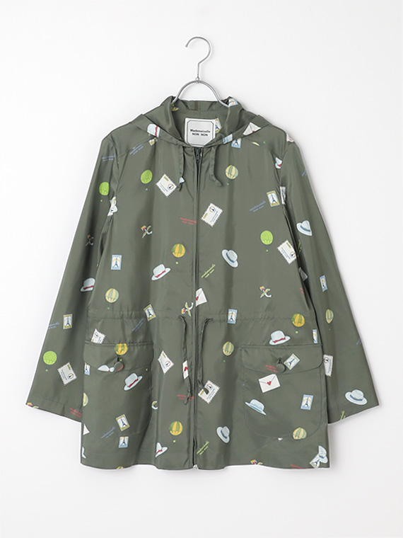 【SALE】ポリエステルタフタプリント フード付きコート【NON NON TRAVEL】