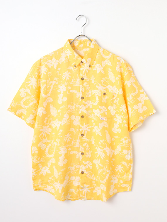 【SALE】リネン アロハモノクローム プリントシャツ