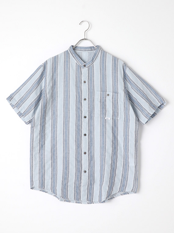 【SALE】二重織シャーリング ストライプシャツ