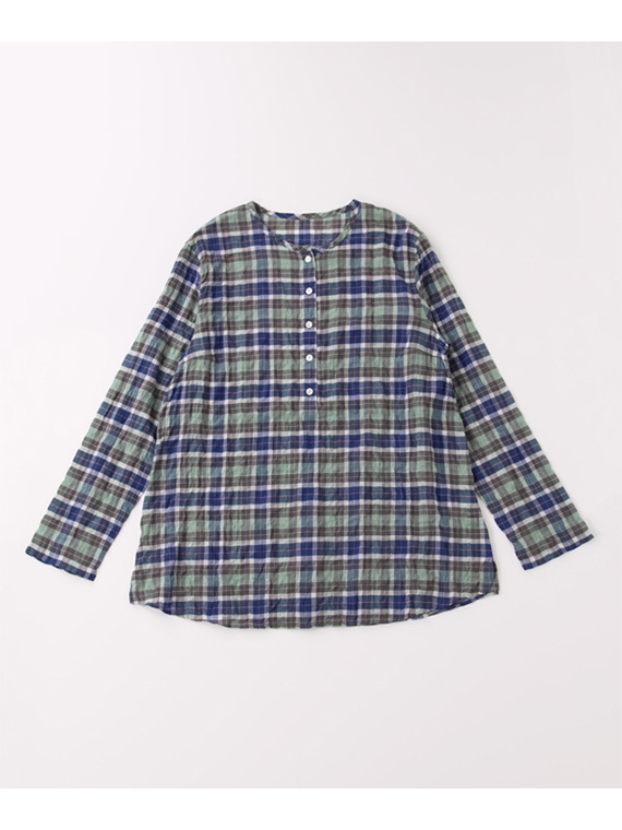 【SALE】シャーリングソフトワッシャー ノーカラーブラウス