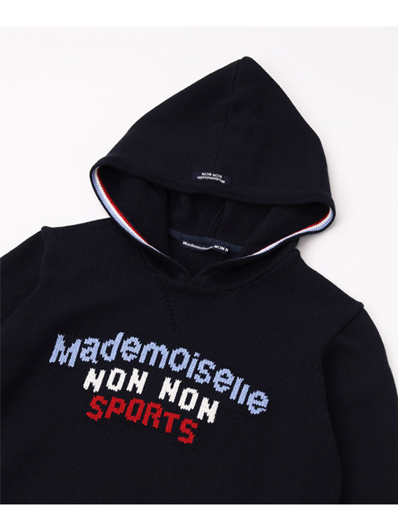 【SALE】ストレッチコットンバルキーヤーン フード付きニットパーカー