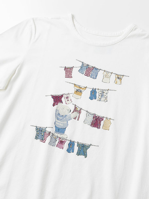 コンパクトヤーンエアロシフォン加工 ランドリーベアプリントTシャツ
