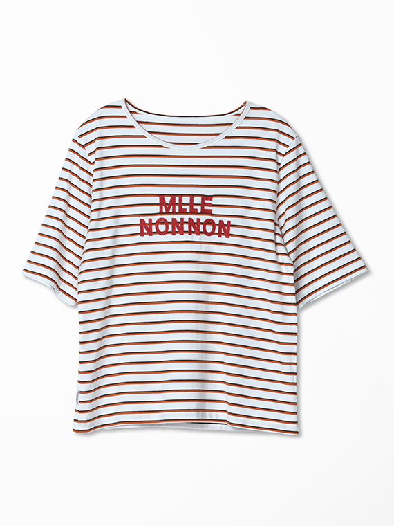 度詰ボーダー サガラロゴ刺繍Tシャツ[5分袖]