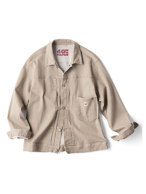 【40人のパパス】着用アイテム スーパーパウダータッチ ストレッチデニムブルゾン