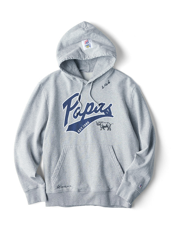 Papasロゴ 裏毛パーカー<MADE IN USA>