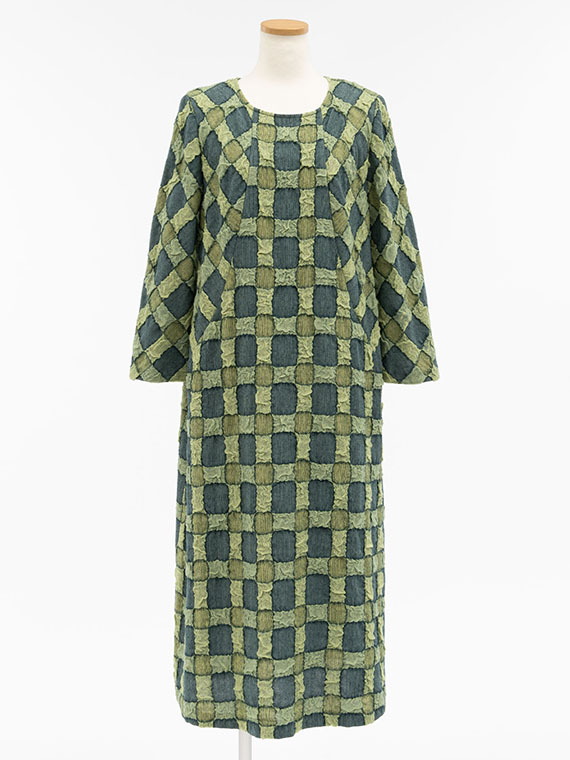 ウール/コットン 風通 ガーゼ チェック ワンピース