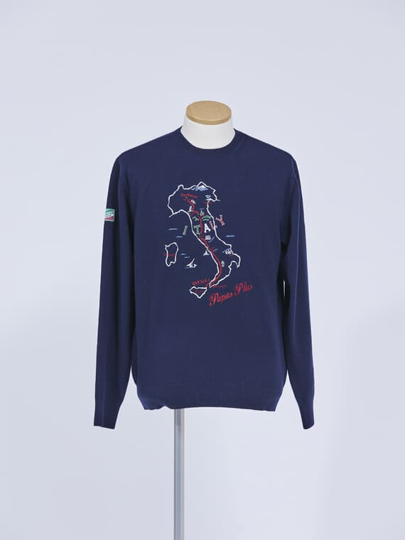 ウール天竺 イタリアマップ刺繍セーター