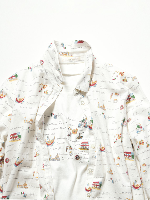 ピクチャーダイアリー柄プリントシャツ
