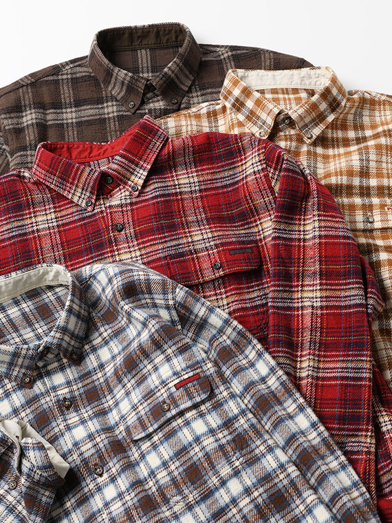 ムラ糸コットンチェック起毛 ボタンダウンシャツ