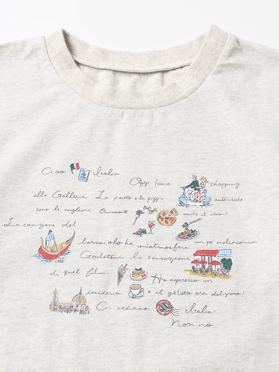 コーマ天竺 ピクチャーダイアリー柄プリントTシャツ