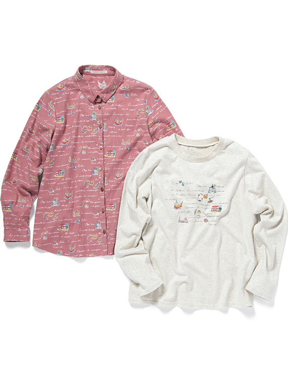 コーマ天竺 ピクチャーダイアリー柄プリントTシャツ