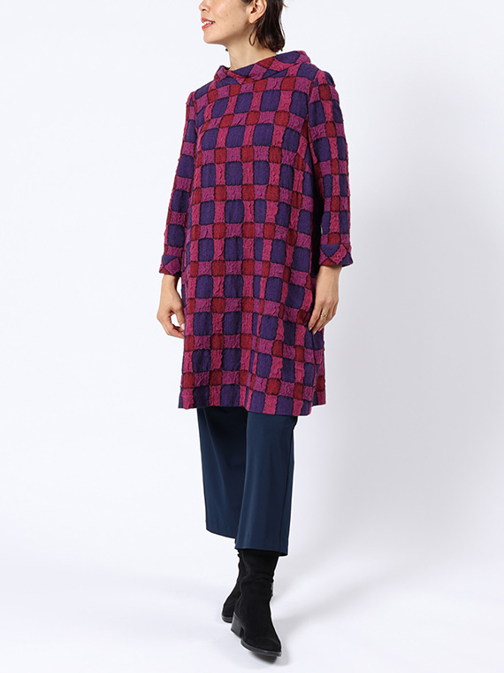 ウール/コットン 風通 ガーゼ チェック チュニック