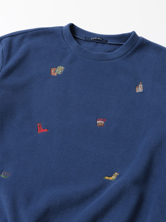 トスカーナフリース 飛び柄刺繍入りトレーナー