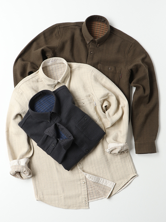 【SALE】コットンヘリンボン二重織起毛シャツ