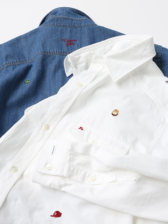 6ozリングオールドデニム 刺繍シャツ